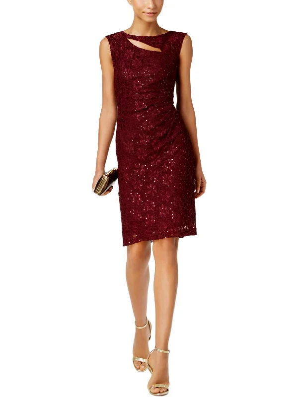 Womens Cut-Out Sequined Cocktail Dress