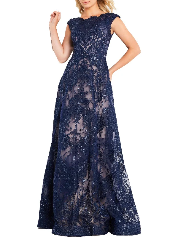 Womens Embroidered Sequined Evening Dress