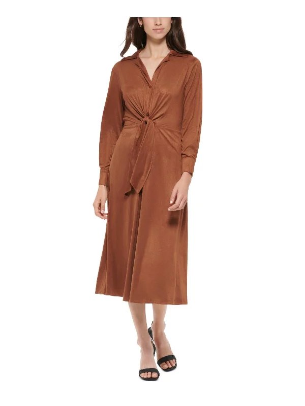 Womens Faux Suede Tea Shirtdress