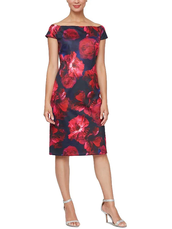 Womens Floral Knee Sheath Dress