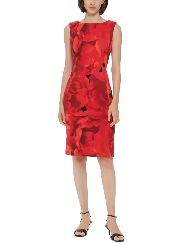 Womens Floral Sleeveless Sheath Dress