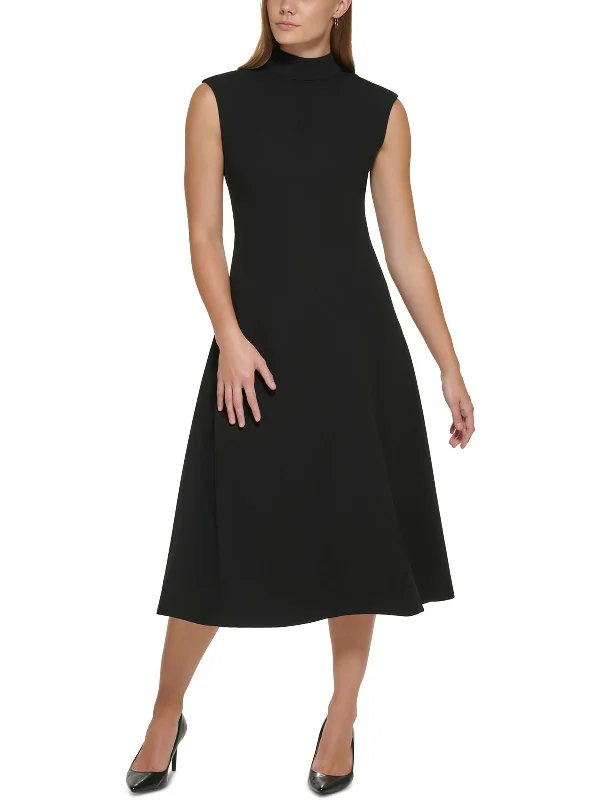 Womens Mock Neck Midi Fit & Flare Dress