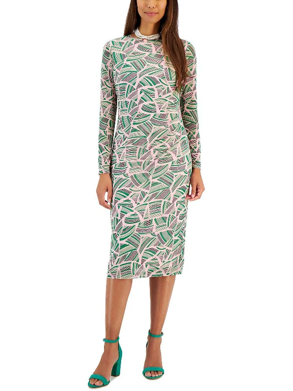 Womens Printed Pleated Sheath Dress