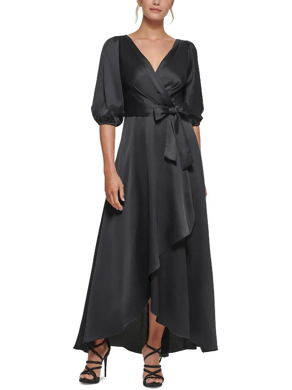 Womens Satin Belted Maxi Dress