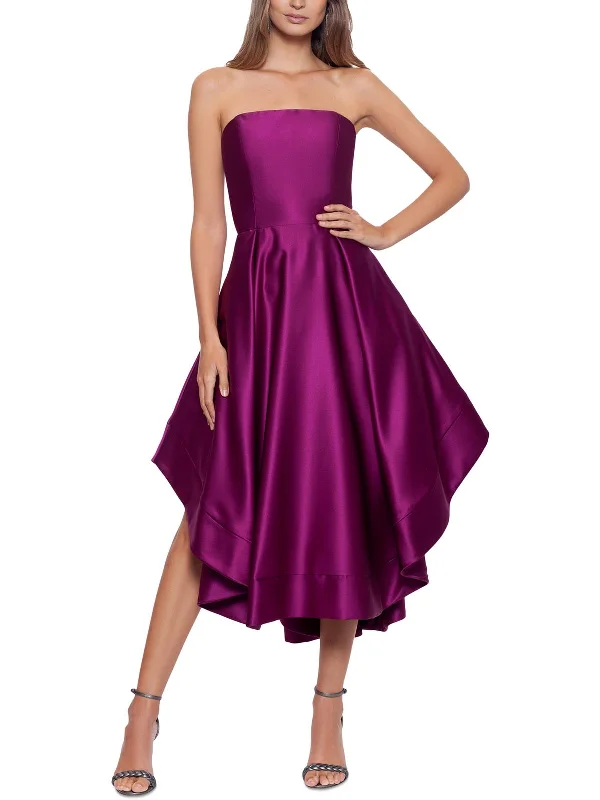 Womens Satin Strapless Evening Dress