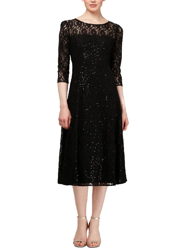 Womens Sequined Lace Cocktail Dress