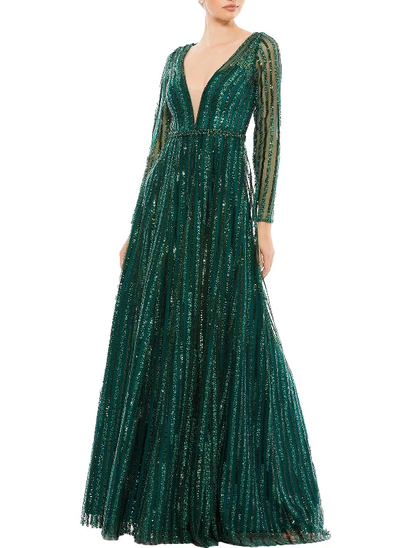 Womens Sequined Maxi Evening Dress