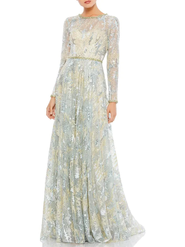 Womens Sequined Maxi Evening Dress