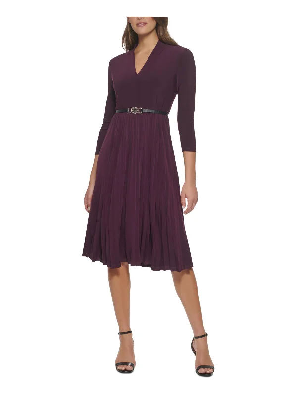 Womens Shutter Pleat Midi Fit & Flare Dress