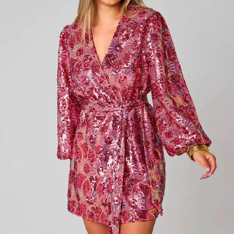 Adeline Sequin Wrap Dress In Strawberry