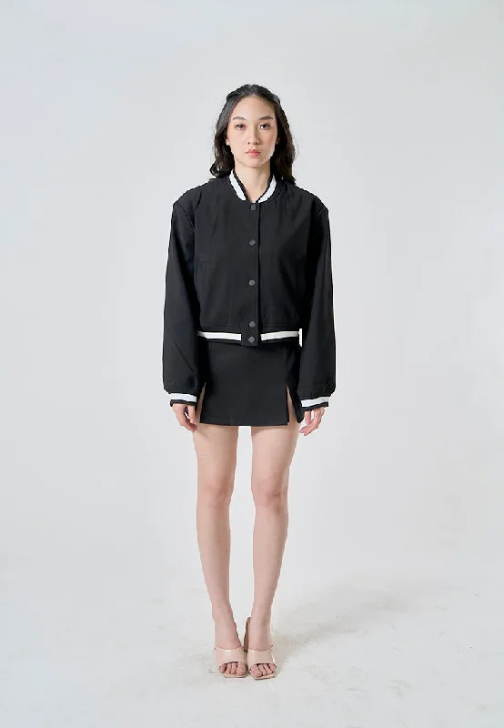 Egypt Black Front Slit Side Zipper Casual Mini Skort