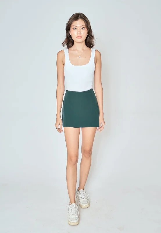 (PRE-ORDER: ETA November 10 ) Emerie Dark Green Overlap Side Zipper Casual Mini Skort