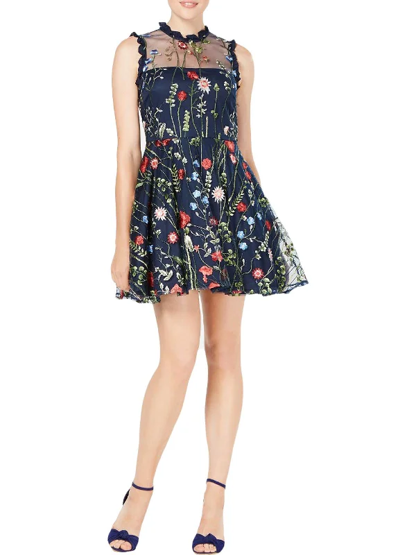 Juniors Womens Floral Short Fit & Flare Dress