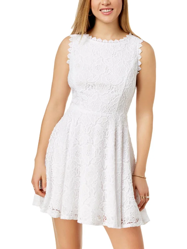 Juniors   Womens Lace Overlay Mini Fit & Flare Dress