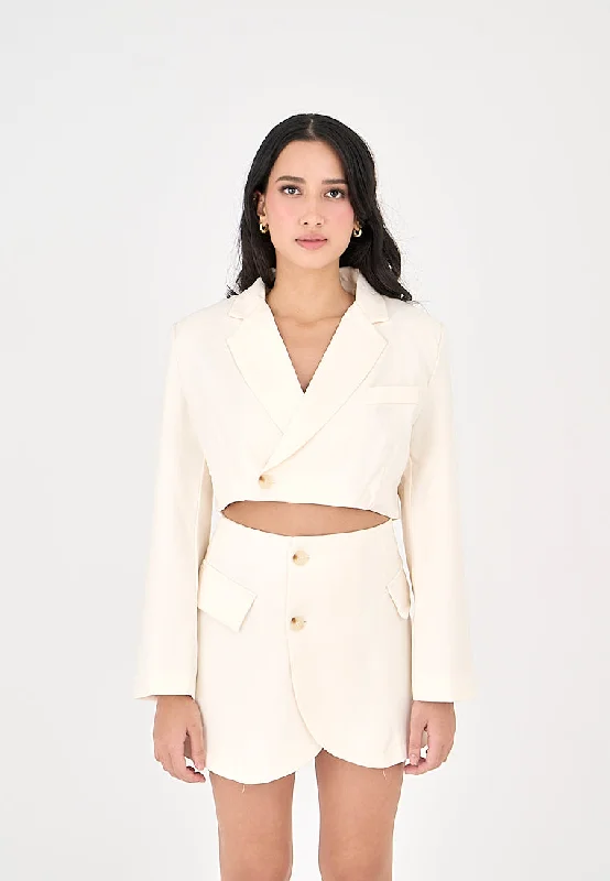 Leona Cream Cropped Blazer Top with Mini Skirt Set