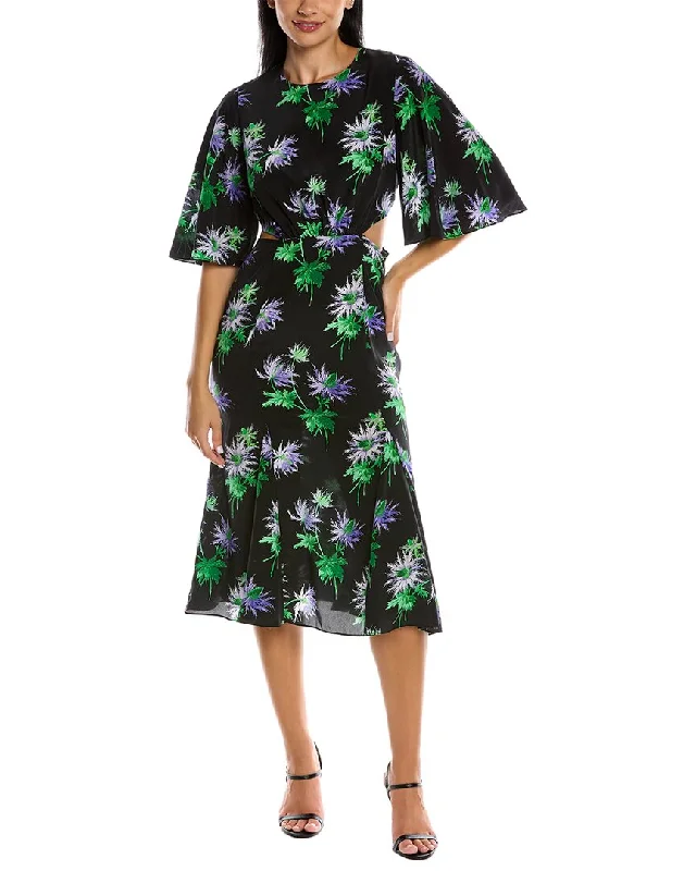 Les Reveries Flutter Sleeve Silk Wrap Dress