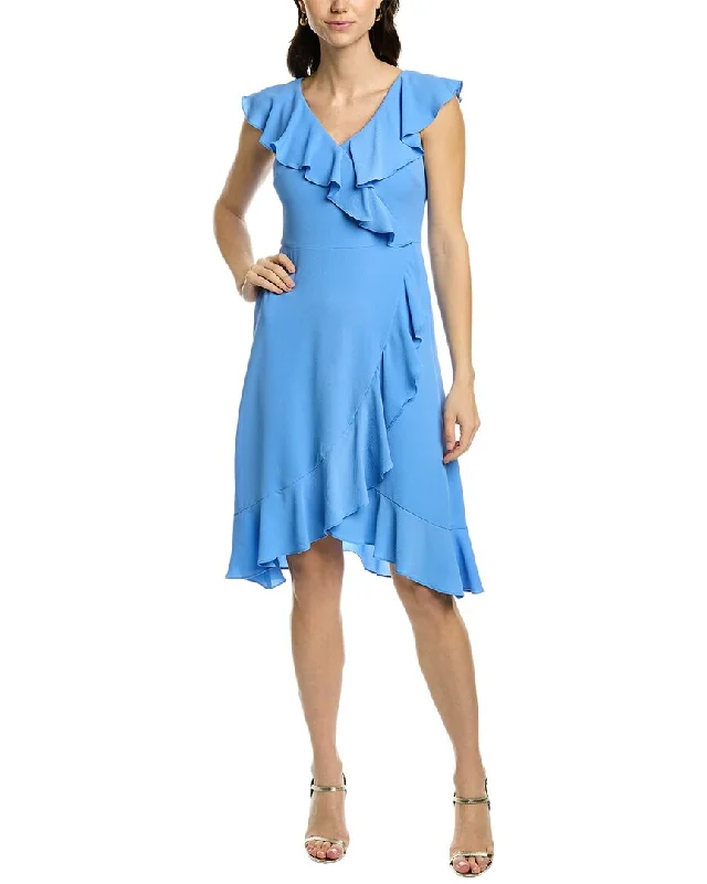 London Times Ruffle Faux Wrap Dress