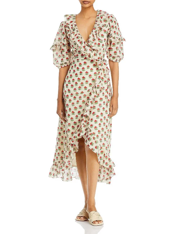 Lydia Womens Cotton Floral Wrap Dress