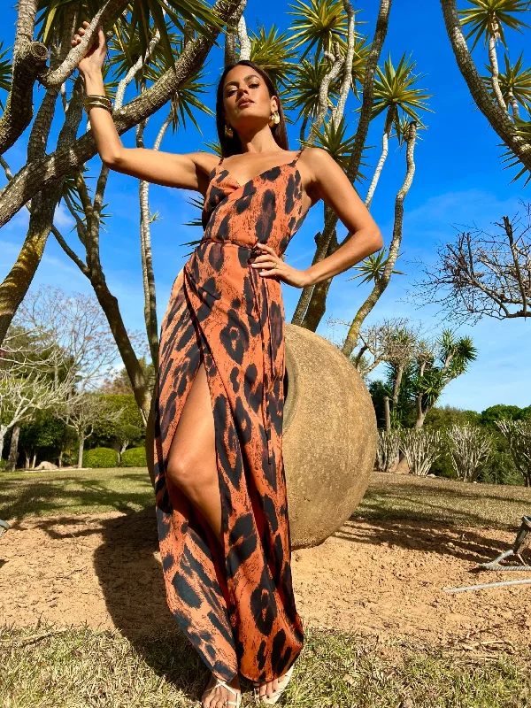 Mariah Wrap Dress In Chocolate Leopard