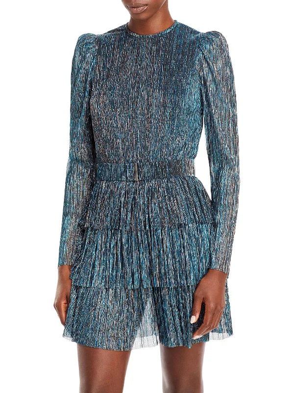 Monique Womens Shimmer Long Sleeves Cocktail and Party Dress