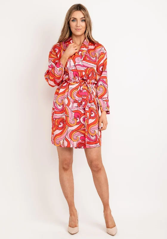 Never Fully Dressed Swirl Mini Wrap Dress, Pink Multi