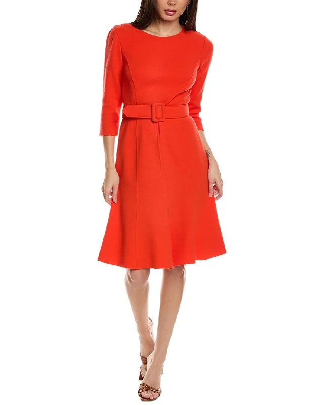 Oscar de la Renta Belted Wool-Blend Flare Dress