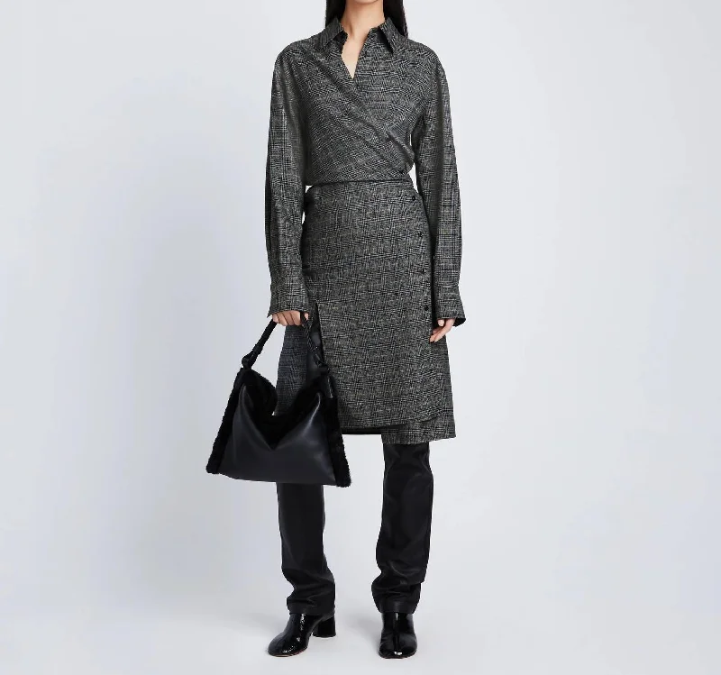 Plaid Suiting Wrap Dress In Black