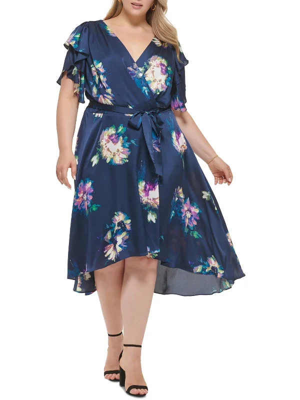 Plus Womens Floral Hi-Low Wrap Dress