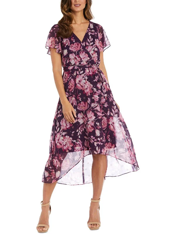 Plus Womens Floral Long Wrap Dress