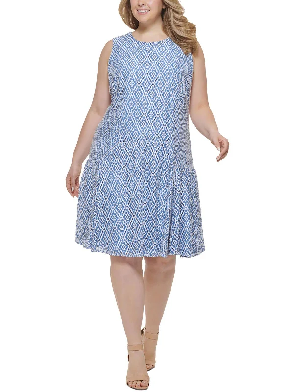 Plus Womens Lace Diamond Print Fit & Flare Dress