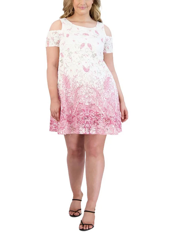 Plus Womens Lace Overlay Lined Mini Dress