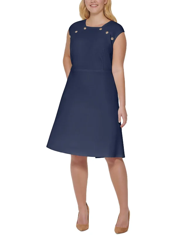 Plus Womens Scuba Mini Fit & Flare Dress