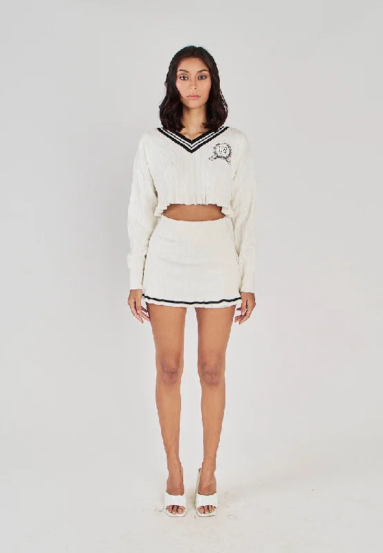 Kellen White with Black Line Knitted Mini Skort