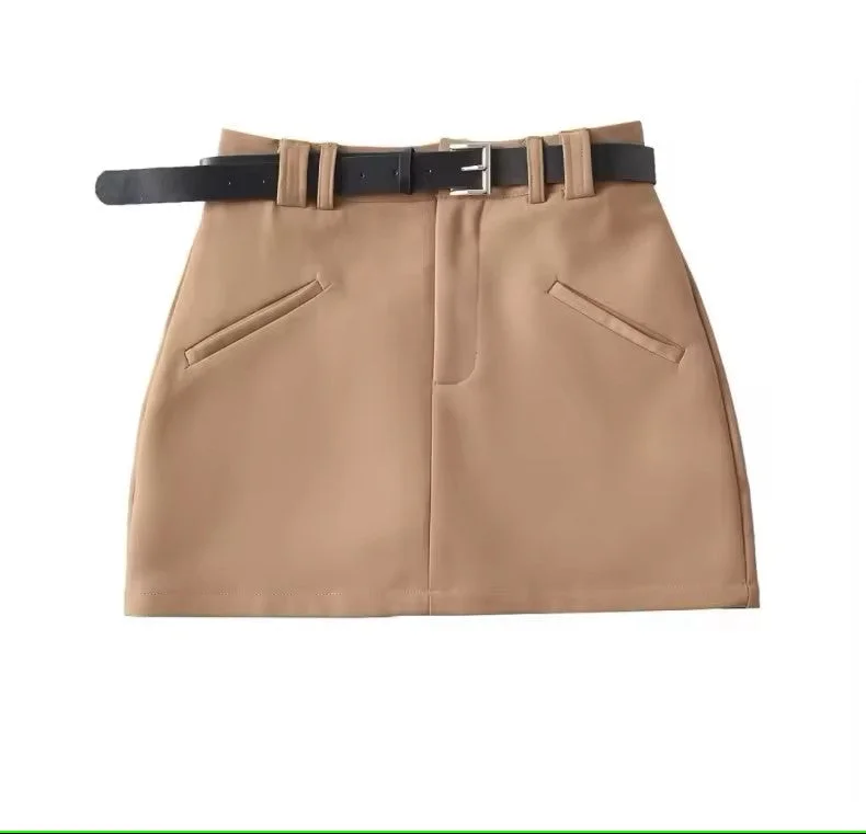Wakanda Khaki A-Line Sashes Mini Skirt