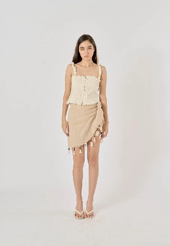 (PRE-ORDER: ETA November 10) Lauder Champagne Beading Fringed Mini Skirt