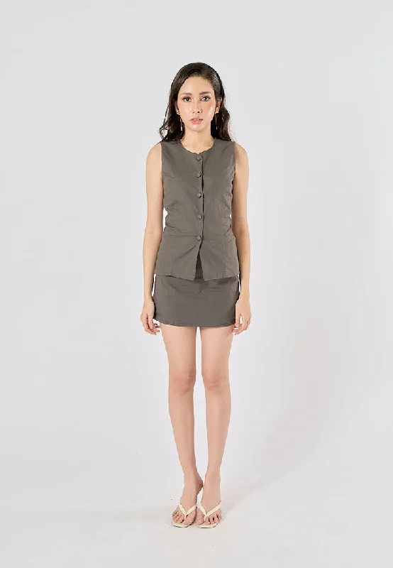 Vanaia Black Charcoal Elastic Back Waist Side Zipper Mini Skirt