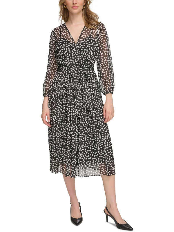 Womens Faux Wrap Crepe Wrap Dress
