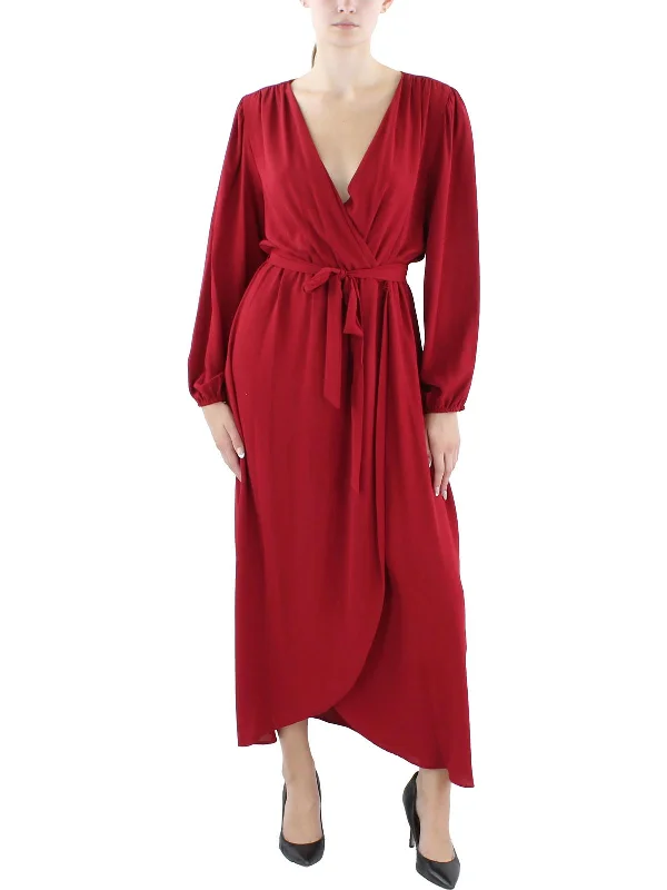 Womens Faux Wrap Midi Wrap Dress