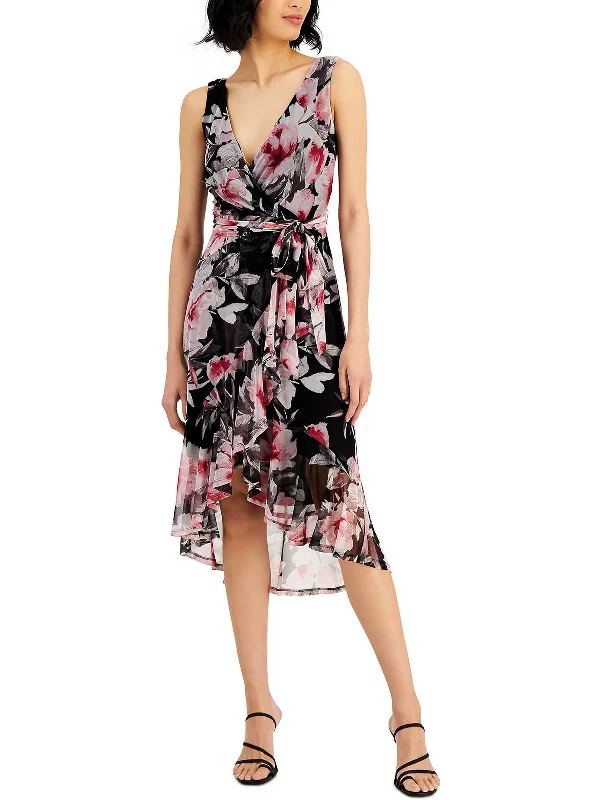 Womens Floral Print Hi-Low Wrap Dress