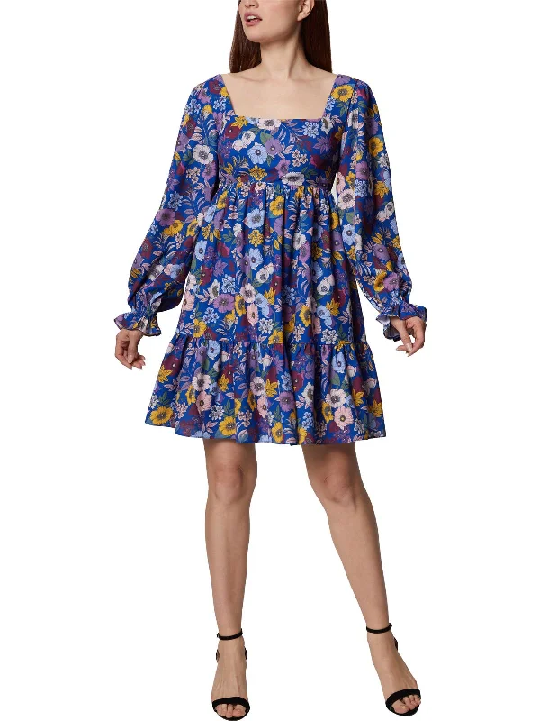 Womens Floral Print Knee Length Fit & Flare Dress