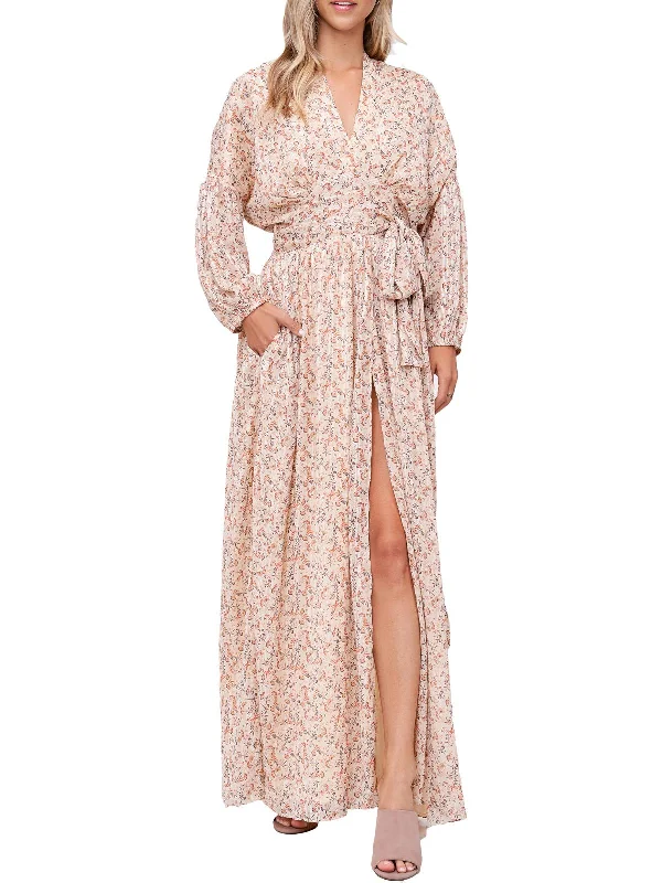 Womens Floral Print Maxi Wrap Dress