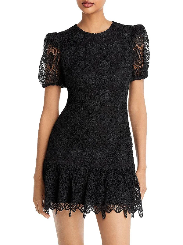 Womens Lace Overlay Above Knee Fit & Flare Dress