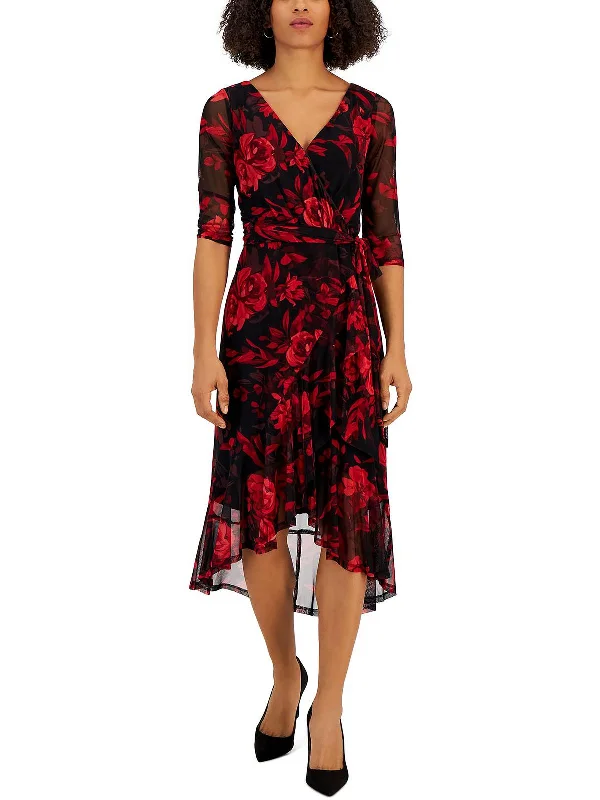 Womens Mesh Floral Fit & Flare Dress