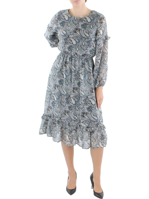 Womens Paisley Midi Fit & Flare Dress