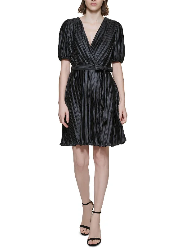 Womens Pleated Knee Wrap Dress