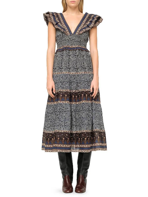 Womens Printed Midi Fit & Flare Dress