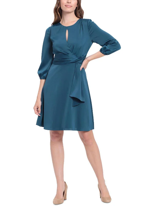 Womens Satin Knee Fit & Flare Dress