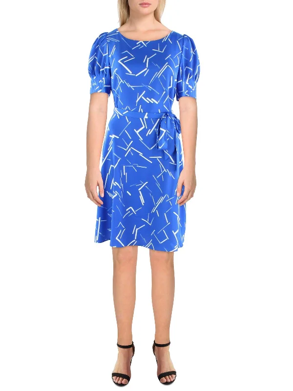 Womens Satin Printed Fit & Flare Dress