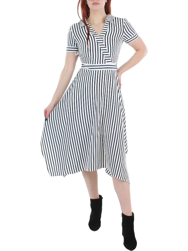 Womens Short Sleeve Midi Fit & Flare Dress