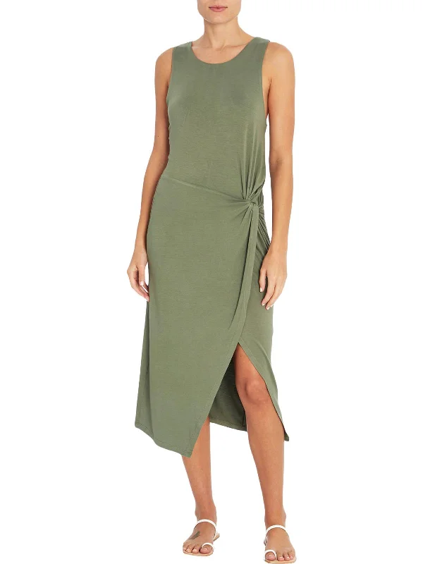 Womens Sleeveless Midi Wrap Dress